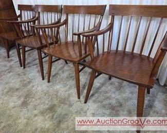 Four MCM Willett Solid Transitional Cherry Wood Armchairs
