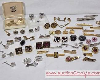 Tie Tacks, Clips and Cufflinks. One is Sterling Silver