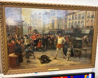 The acrobat very large 19 century signed and dated oil on Canvas