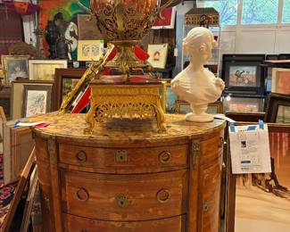 Fabulous early 19th century, inlay and marble top cabinet with keys to locks