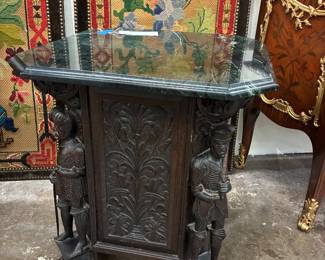 19th century carved wood side table with marble top