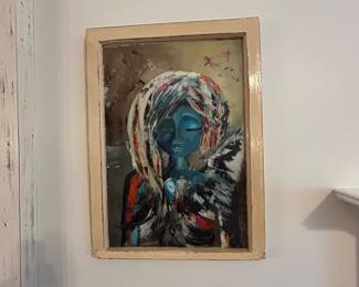 Original art on glass of girl
