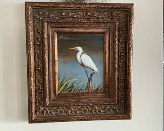 OIL PAINTING OF WHITE EGRET.