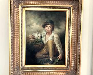 BOY AND RABBIT OIL ON CANVAS