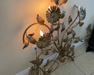 Vintage Italian -style metal wall art sculpture with 6 lights