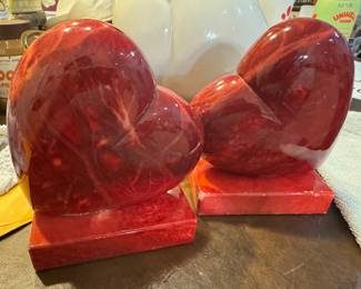 Italian marble carved hearts bookends