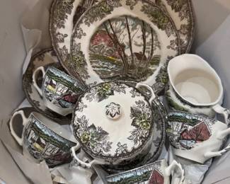Willow by the brook- the friendly village. Made in England by Johnson Bros. Tea set