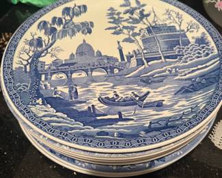 Large decorative serving blue Spode plates