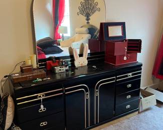 Vintage Black Lacquer dresser with mirror