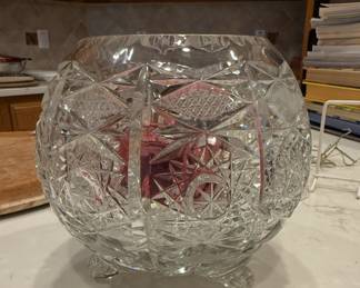 large footed cut glass rose bowl