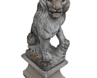 Pair Concrete Lions 37" total height