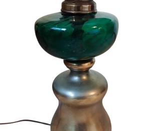 Vintage Green Glass and Brass Table Lamp