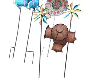 Metal Garden Art Dogs Pinwheels