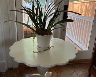 White round table with florals