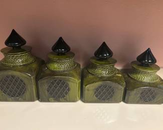 1970's  Modern Green Ceramic Canister