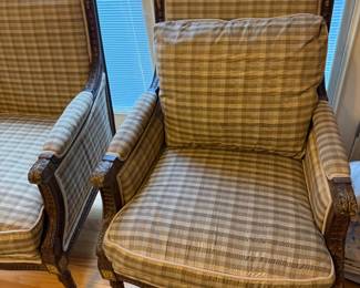 Pair of country French chairs with silk fabric in the master bedroom