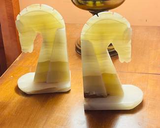 Onyx/Quartz Trojan Horse Head Bookends - Circa 1965
