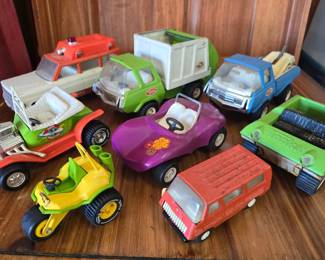 Collection of Vintage Toy Cars, Trucks  Construction Vehicles