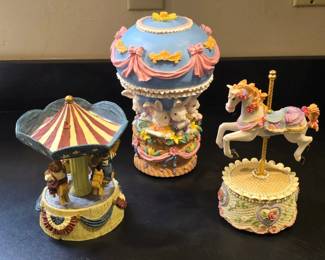 Collection of 3 Decorative Carousel  Figurine Music Boxes