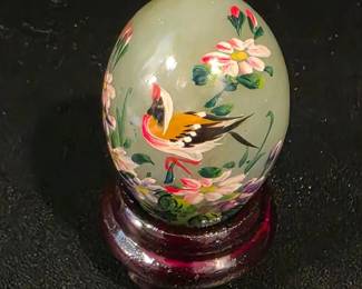 HandPainted Jade Egg with Display Stand