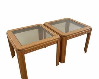 Vintage Oak and Glass Top End Tables