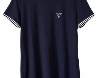 Guess "Freddie Ringer" Navy Blue T-Shirt with Embroidered Triangle Logo