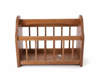 Vintage Wooden Spindle Magazine Rack with Carry Handle