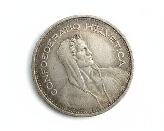 1954 B Switzerland 5 Francs Silver Coin