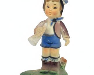 Vintage Plastic Boy with Horn Figurine - Hummel Style