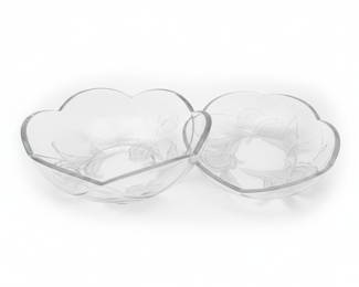 Vintage Studio Nova "Winter Rose" Frosted Crystal Heart Bowls, Set of 2