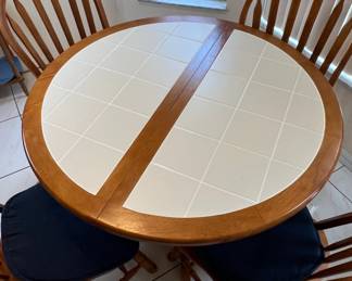 Vintage Oak and TileTop Pedestal Dining Set with SpindleBack Chairs fourth image