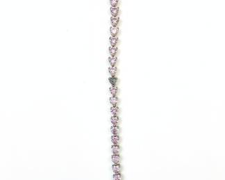 Sterling Silver Heart-Shaped Pink Cubic Zirconia Tennis Bracelet
