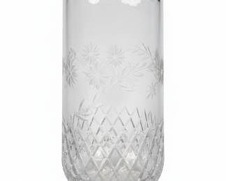 Vintage Etched Daisy and Diamond Cut Crystal Vase
