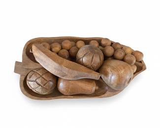 Vintage Monkey Pod Hand-Carved Wooden Fruit Bowl Set