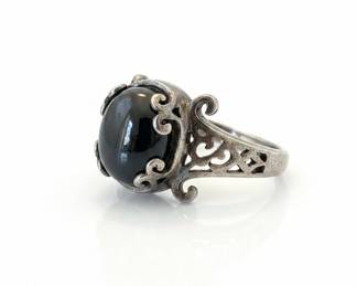 Vintage Sterling Silver Black Onyx Filigree Statement Ring