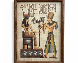 Egyptian Papyrus Painting: Tutankhamun and Ankhesenamun