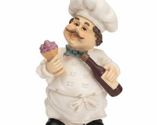 Whimsical Resin Chef Figurine Holding Wine and Ice Cream