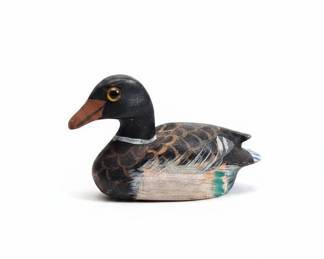Hand-Carved Miniature Wooden Duck Decoy with Glass Eyes