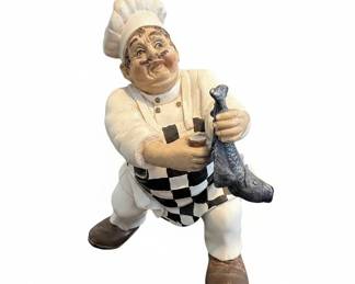 Decorative Resin Chef Figurine Holding Fish