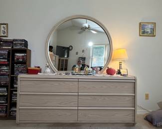 Palliser Furniture Light Oak SixDrawer Dresser with Round Mirror