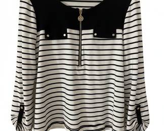 Anne Klein Sport Striped Zip-Front Top