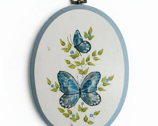 Vintage Hand-Painted Wooden Butterfly Wall Plaques (Set of 2)