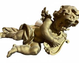 Vintage Gold Cherub with Lyre Statue