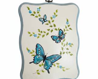 Vintage Hand-Painted Wooden Butterfly Wall Plaques (Set of 2)