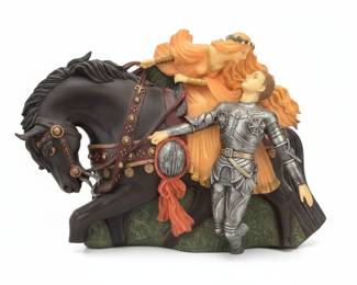 Vintage Knight and Maiden on Horseback Resin Wall Plaque