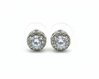 Sterling Silver Cubic Zirconia Halo Stud Earrings