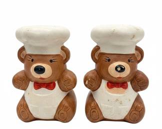 Vintage Ceramic Chef Bear Salt and Pepper Shaker Set - Made in Taiwan