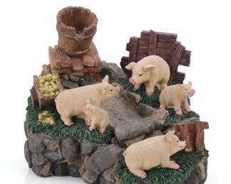Vintage United Design Corp Stone Critters Pig N Fence Figurine SC-226