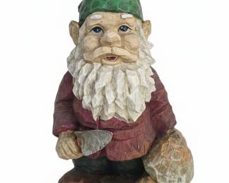 Faux Wood Carved Resin Garden Gnome