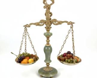 Vintage Giuliani Creation Brass and Green Onyx Balance Scale